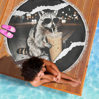 Cool Raccoon Drinking Iced Coffee Beach Blanket Funny Animal Meme Urban Night Photography