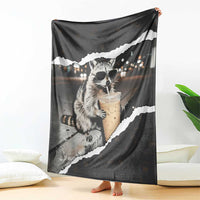 Cool Raccoon Drinking Iced Coffee Blanket Funny Animal Meme Urban Night Photography