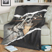 Cool Raccoon Drinking Iced Coffee Blanket Funny Animal Meme Urban Night Photography