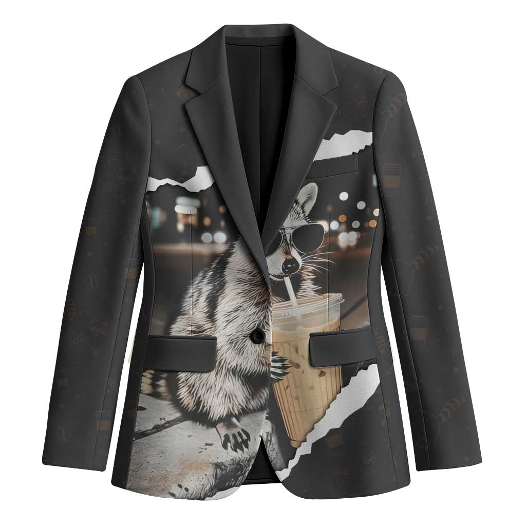 Cool Raccoon Drinking Iced Coffee Blazer Funny Animal Meme Urban Night Photography
