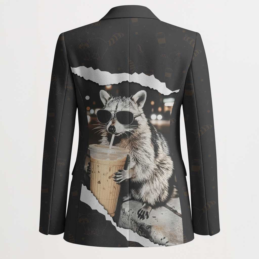 Cool Raccoon Drinking Iced Coffee Blazer Funny Animal Meme Urban Night Photography
