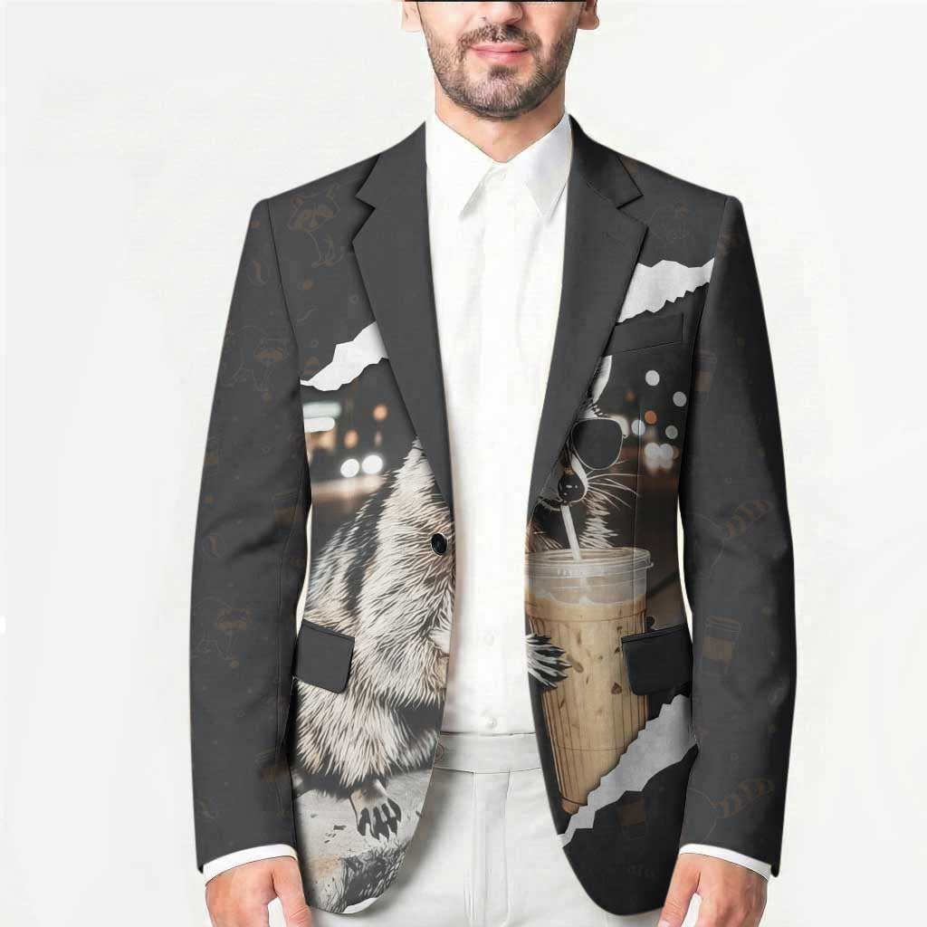 Cool Raccoon Drinking Iced Coffee Blazer Funny Animal Meme Urban Night Photography