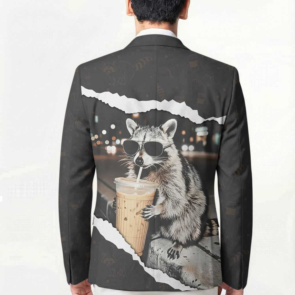 Cool Raccoon Drinking Iced Coffee Blazer Funny Animal Meme Urban Night Photography