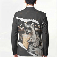 Cool Raccoon Drinking Iced Coffee Blazer Funny Animal Meme Urban Night Photography