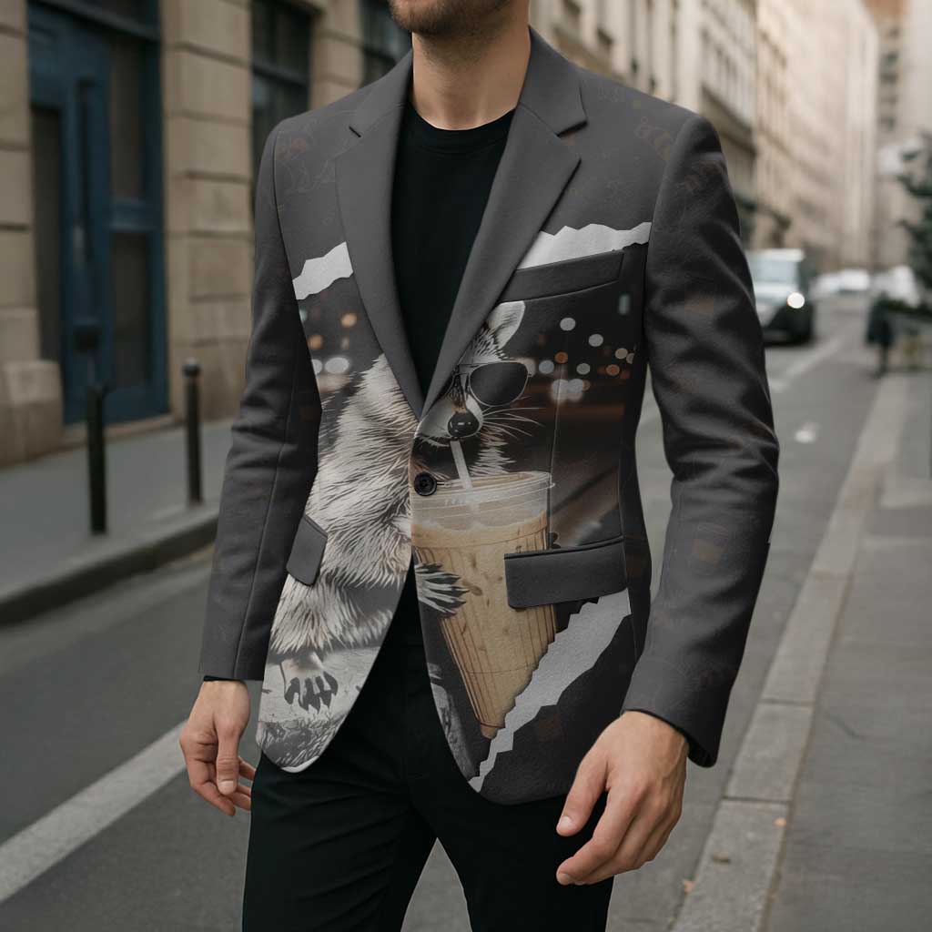 Cool Raccoon Drinking Iced Coffee Blazer Funny Animal Meme Urban Night Photography