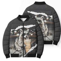 Cool Raccoon Drinking Iced Coffee Bomber Puffer Jacket Funny Animal Meme Urban Night Photography