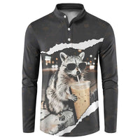 Cool Raccoon Drinking Iced Coffee Button Sweatshirt Funny Animal Meme Urban Night Photography