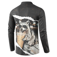 Cool Raccoon Drinking Iced Coffee Button Sweatshirt Funny Animal Meme Urban Night Photography