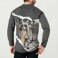 Cool Raccoon Drinking Iced Coffee Button Sweatshirt Funny Animal Meme Urban Night Photography