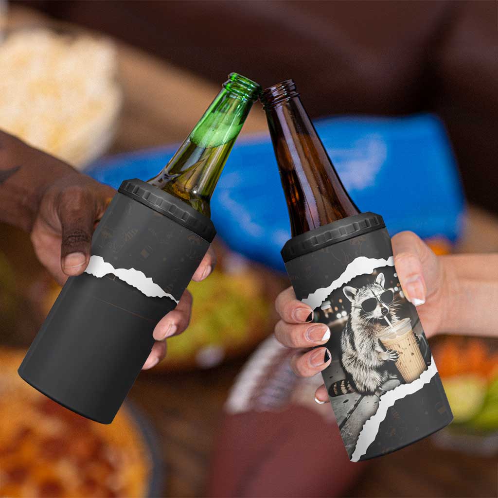 Cool Raccoon Drinking Iced Coffee 4 in 1 Can Cooler Tumbler Funny Animal Meme Urban Night Photography