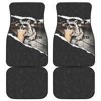 Cool Raccoon Drinking Iced Coffee Car Mats Funny Animal Meme Urban Night Photography