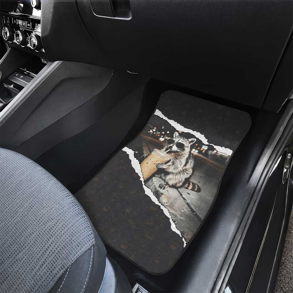 Cool Raccoon Drinking Iced Coffee Car Mats Funny Animal Meme Urban Night Photography