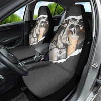 Cool Raccoon Drinking Iced Coffee Car Seat Cover Funny Animal Meme Urban Night Photography