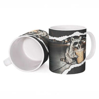 Cool Raccoon Drinking Iced Coffee Ceramic Mug Funny Animal Meme Urban Night Photography