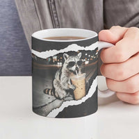Cool Raccoon Drinking Iced Coffee Ceramic Mug Funny Animal Meme Urban Night Photography
