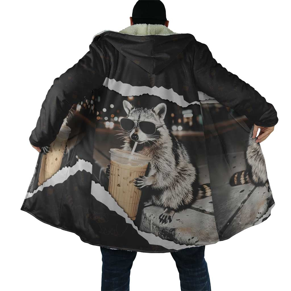 Cool Raccoon Drinking Iced Coffee Cloak Funny Animal Meme Urban Night Photography