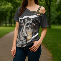 Cool Raccoon Drinking Iced Coffee Cross Shoulder Shirt Funny Animal Meme Urban Night Photography