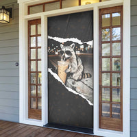 Cool Raccoon Drinking Iced Coffee Door Cover Funny Animal Meme Urban Night Photography