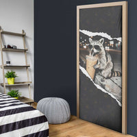 Cool Raccoon Drinking Iced Coffee Door Cover Funny Animal Meme Urban Night Photography