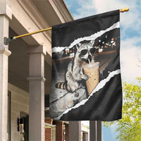 Cool Raccoon Drinking Iced Coffee Garden Flag Funny Animal Meme Urban Night Photography