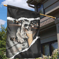 Cool Raccoon Drinking Iced Coffee Garden Flag Funny Animal Meme Urban Night Photography