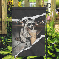 Cool Raccoon Drinking Iced Coffee Garden Flag Funny Animal Meme Urban Night Photography