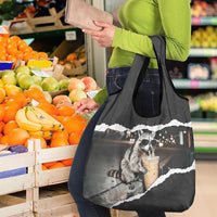 Cool Raccoon Drinking Iced Coffee Grocery Bag Funny Animal Meme Urban Night Photography