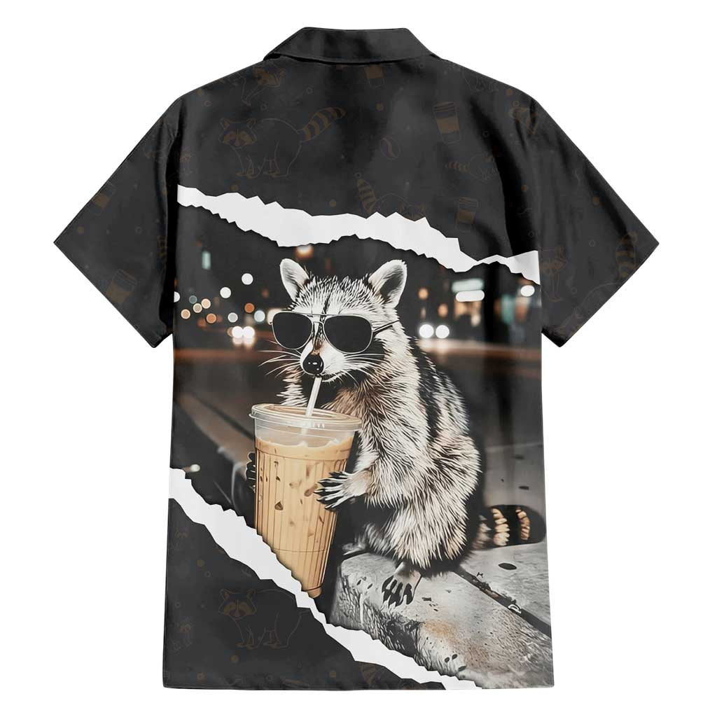 Cool Raccoon Drinking Iced Coffee Hawaiian Shirt Funny Animal Meme Urban Night Photography