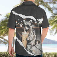 Cool Raccoon Drinking Iced Coffee Hawaiian Shirt Funny Animal Meme Urban Night Photography