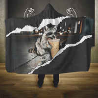Cool Raccoon Drinking Iced Coffee Hooded Blanket Funny Animal Meme Urban Night Photography