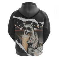 Cool Raccoon Drinking Iced Coffee Hoodie Funny Animal Meme Urban Night Photography