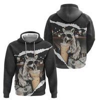 Cool Raccoon Drinking Iced Coffee Hoodie Funny Animal Meme Urban Night Photography