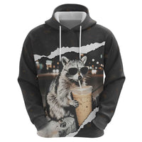 Cool Raccoon Drinking Iced Coffee Hoodie Funny Animal Meme Urban Night Photography
