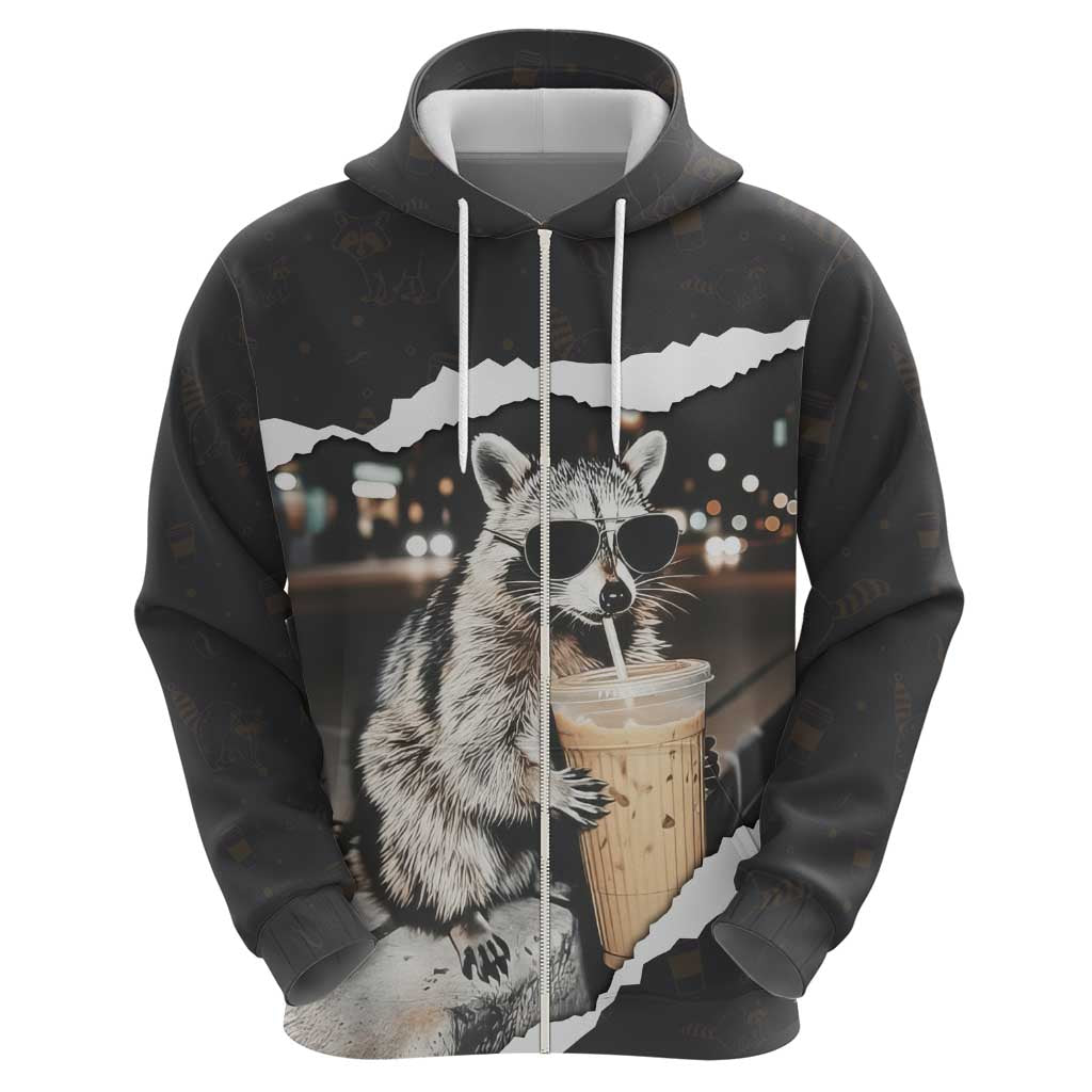 Cool Raccoon Drinking Iced Coffee Hoodie Funny Animal Meme Urban Night Photography