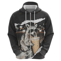 Cool Raccoon Drinking Iced Coffee Hoodie Funny Animal Meme Urban Night Photography