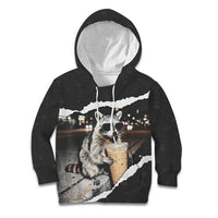 Cool Raccoon Drinking Iced Coffee Kid Hoodie Funny Animal Meme Urban Night Photography