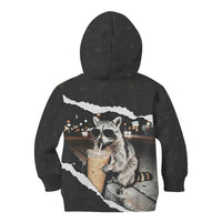 Cool Raccoon Drinking Iced Coffee Kid Hoodie Funny Animal Meme Urban Night Photography