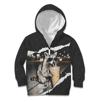 Cool Raccoon Drinking Iced Coffee Kid Hoodie Funny Animal Meme Urban Night Photography