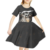 Cool Raccoon Drinking Iced Coffee Kid Short Sleeve Dress Funny Animal Meme Urban Night Photography