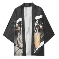 Cool Raccoon Drinking Iced Coffee Kimono Funny Animal Meme Urban Night Photography