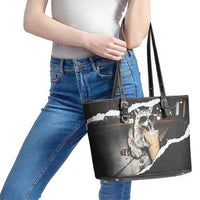 Cool Raccoon Drinking Iced Coffee Leather Tote Bag Funny Animal Meme Urban Night Photography