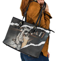 Cool Raccoon Drinking Iced Coffee Leather Tote Bag Funny Animal Meme Urban Night Photography