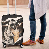 Cool Raccoon Drinking Iced Coffee Luggage Cover Funny Animal Meme Urban Night Photography