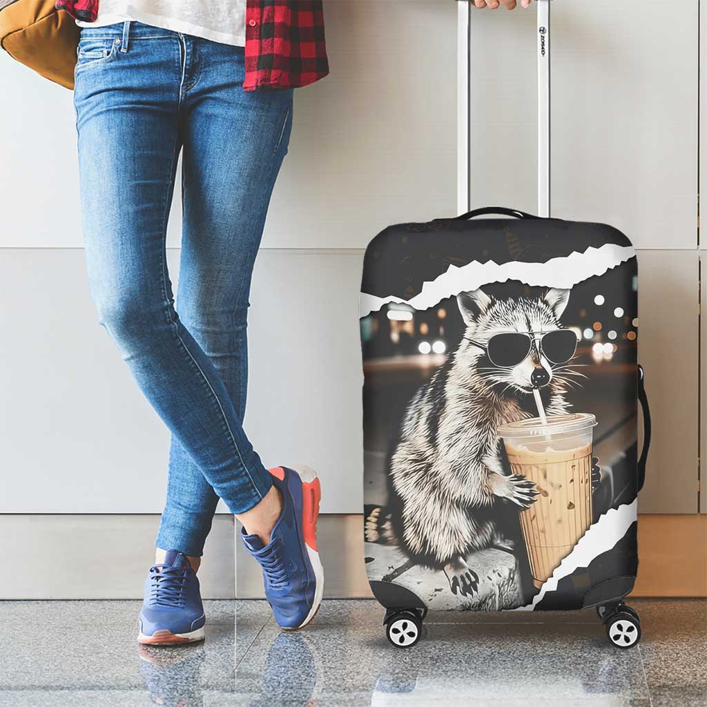 Cool Raccoon Drinking Iced Coffee Luggage Cover Funny Animal Meme Urban Night Photography