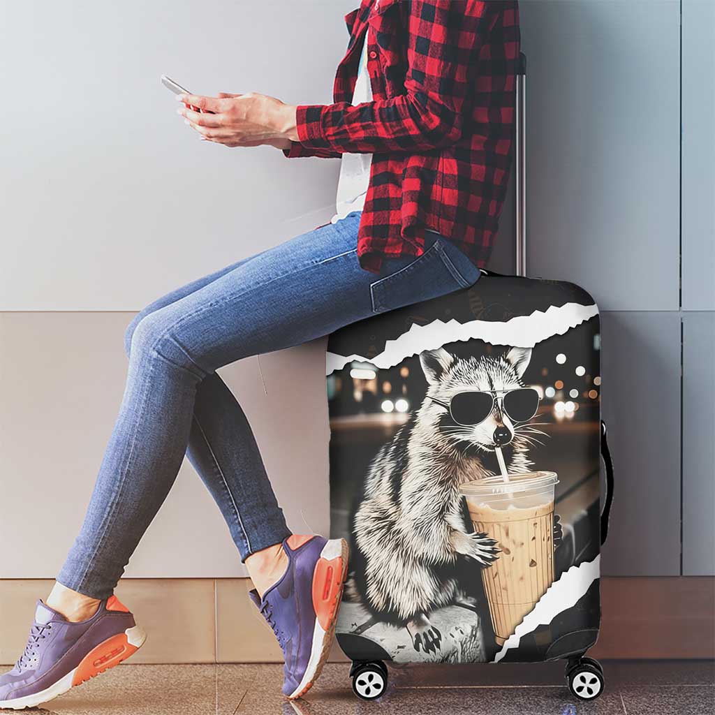 Cool Raccoon Drinking Iced Coffee Luggage Cover Funny Animal Meme Urban Night Photography