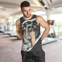 Cool Raccoon Drinking Iced Coffee Men Tank Top Funny Animal Meme Urban Night Photography