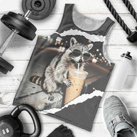 Cool Raccoon Drinking Iced Coffee Men Tank Top Funny Animal Meme Urban Night Photography