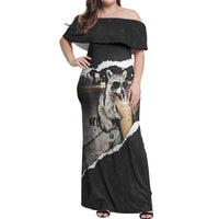 Cool Raccoon Drinking Iced Coffee Off Shoulder Maxi Dress Funny Animal Meme Urban Night Photography