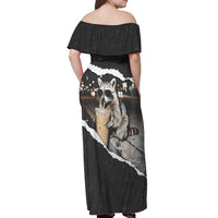 Cool Raccoon Drinking Iced Coffee Off Shoulder Maxi Dress Funny Animal Meme Urban Night Photography