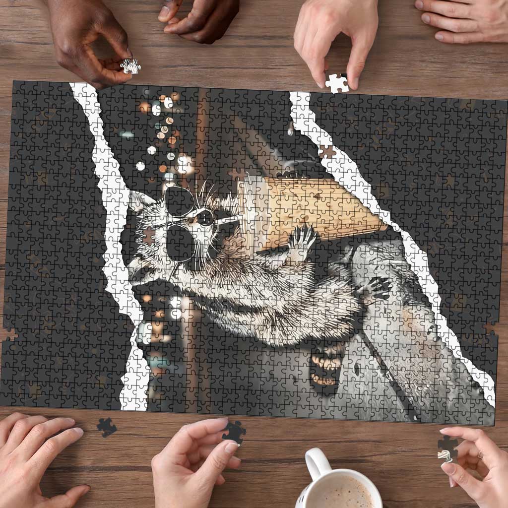 Cool Raccoon Drinking Iced Coffee Puzzle Funny Animal Meme Urban Night Photography